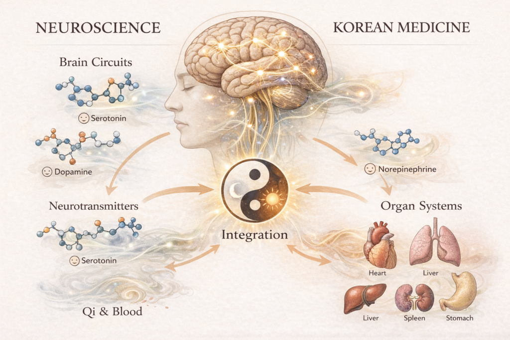 Diagram of integrated neuroscience and korean medicine systems in korean medicine neuropsychiatry framework