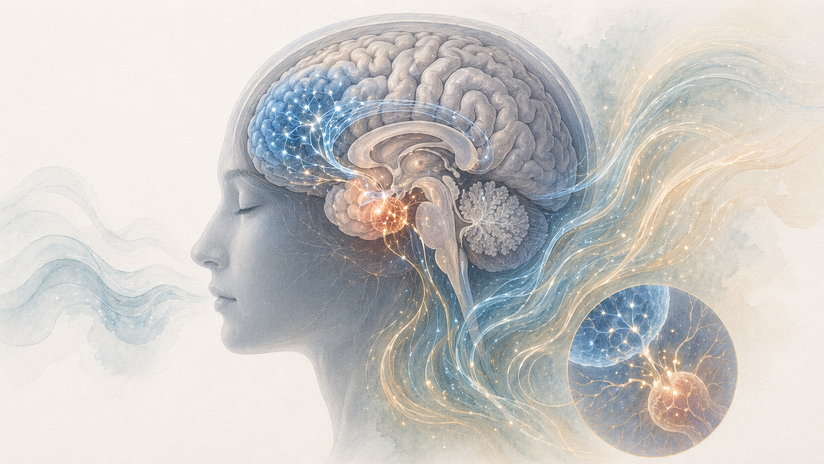 Diagram of brain circuits including prefrontal cortex and amygdala associated with emotional regulation in korean medicine psychiatric disorders