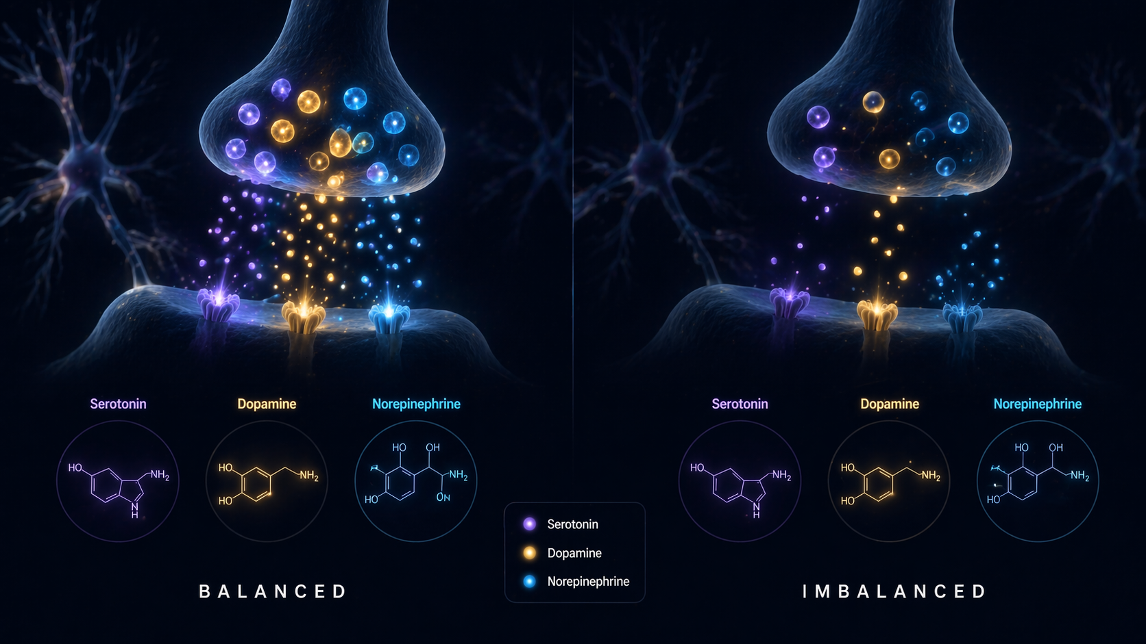 Visualization of serotonin dopamine and norepinephrine imbalance associated with korean medicine psychiatric disorders