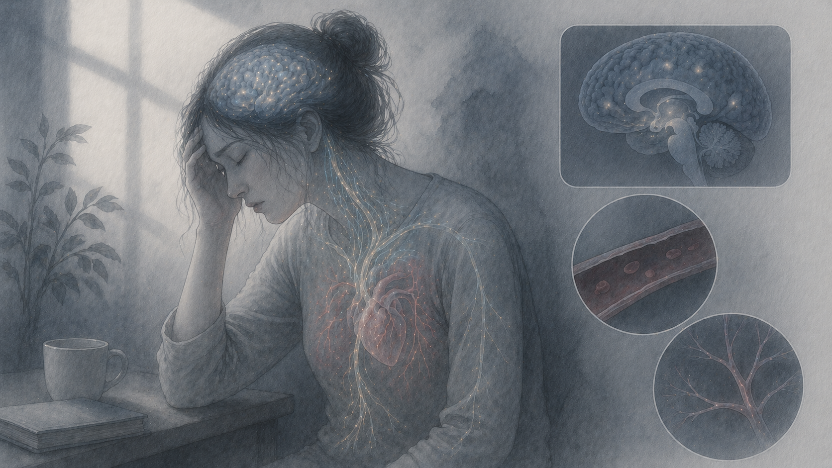 Conceptual image of qi and blood deficiency linked to fatigue and cognitive impairment in korean medicine psychiatric disorders