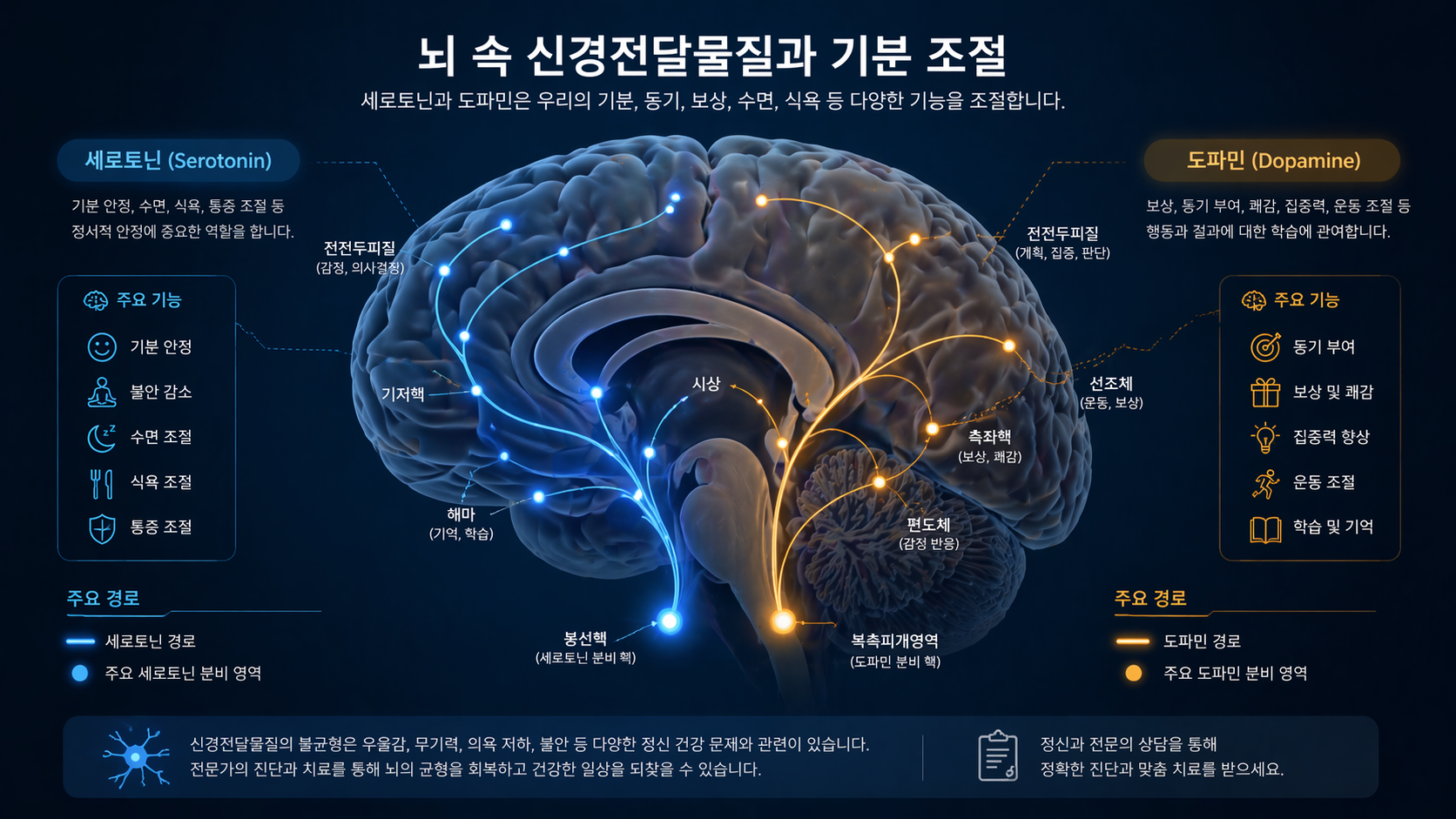 우울증 증상과 관련된 신경전달물질 이미지