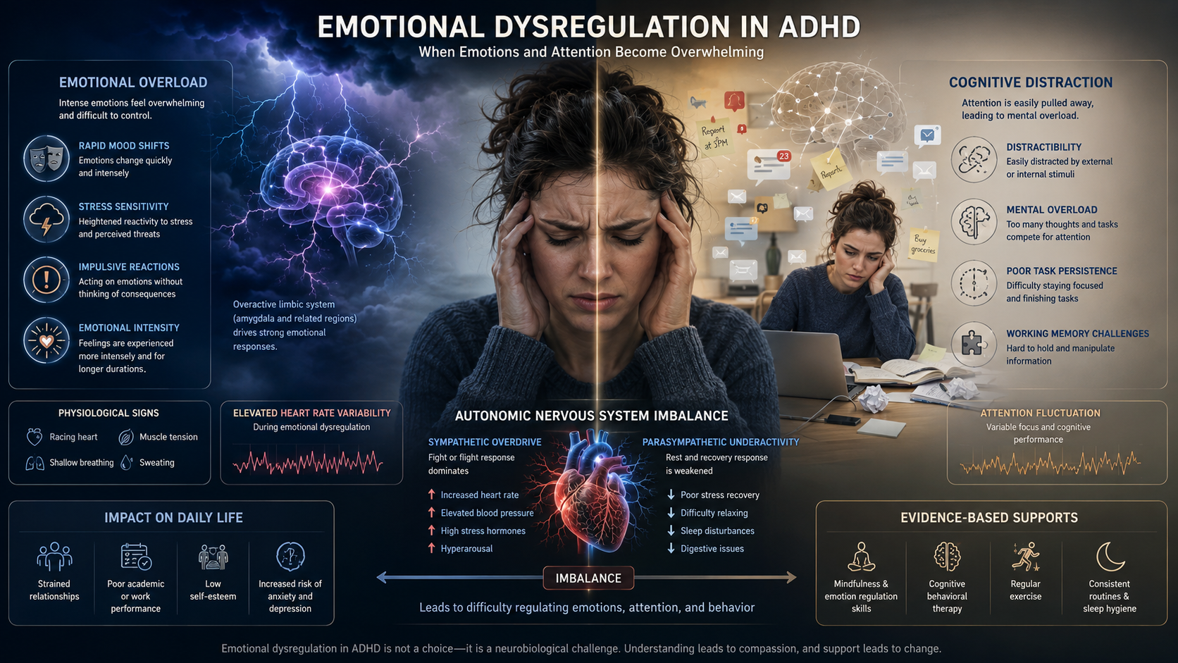 ADHD symptoms associated with emotional dysregulation and stress response