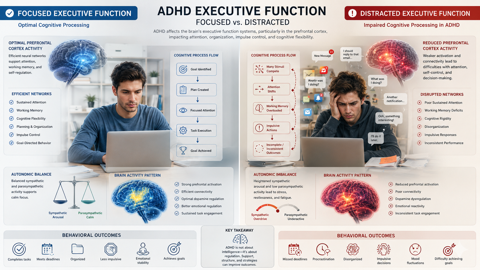 ADHD symptoms involving executive function impairment and distractibility