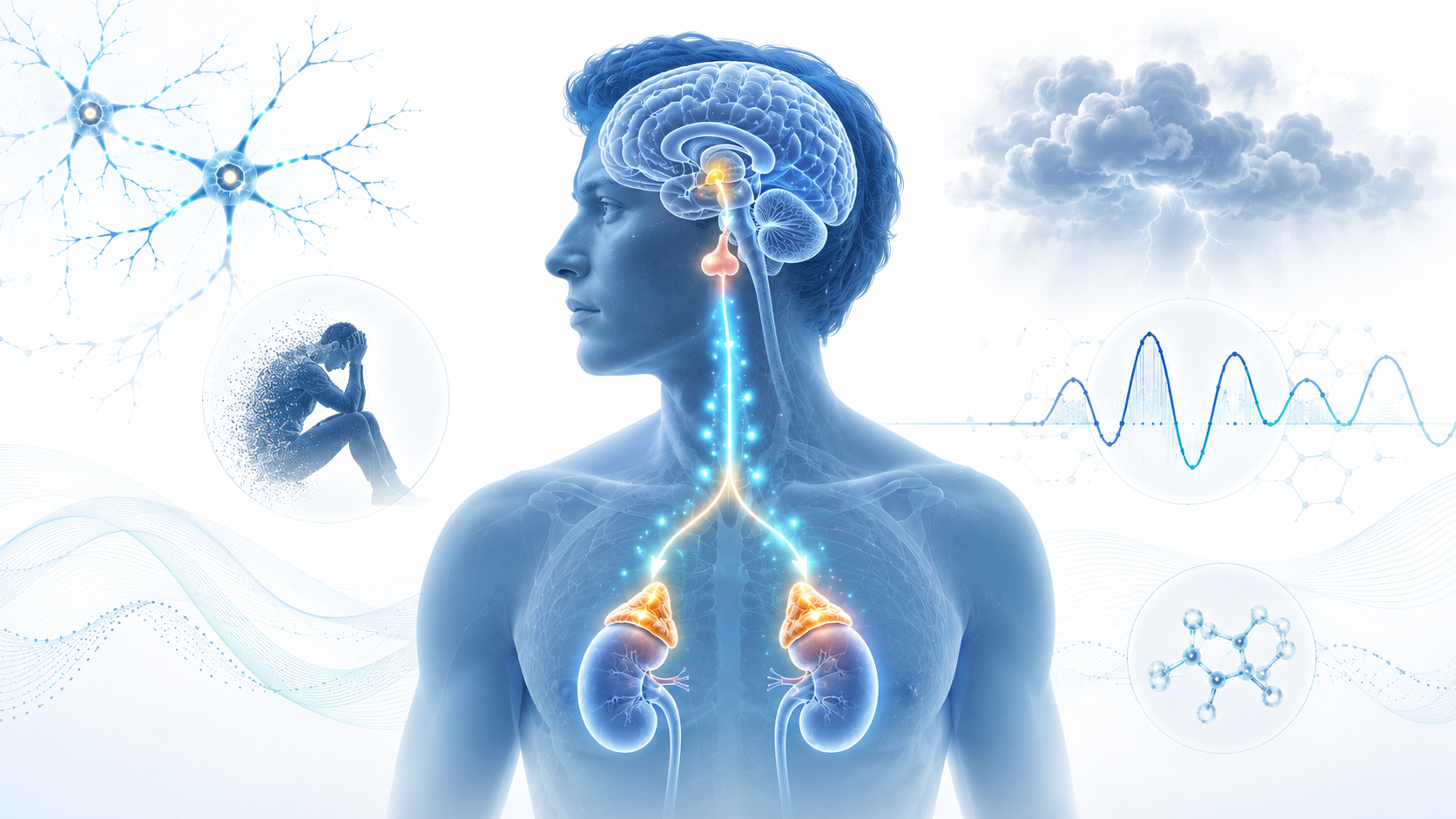 Depression HPA axis overview showing cortisol regulation and stress response pathways
