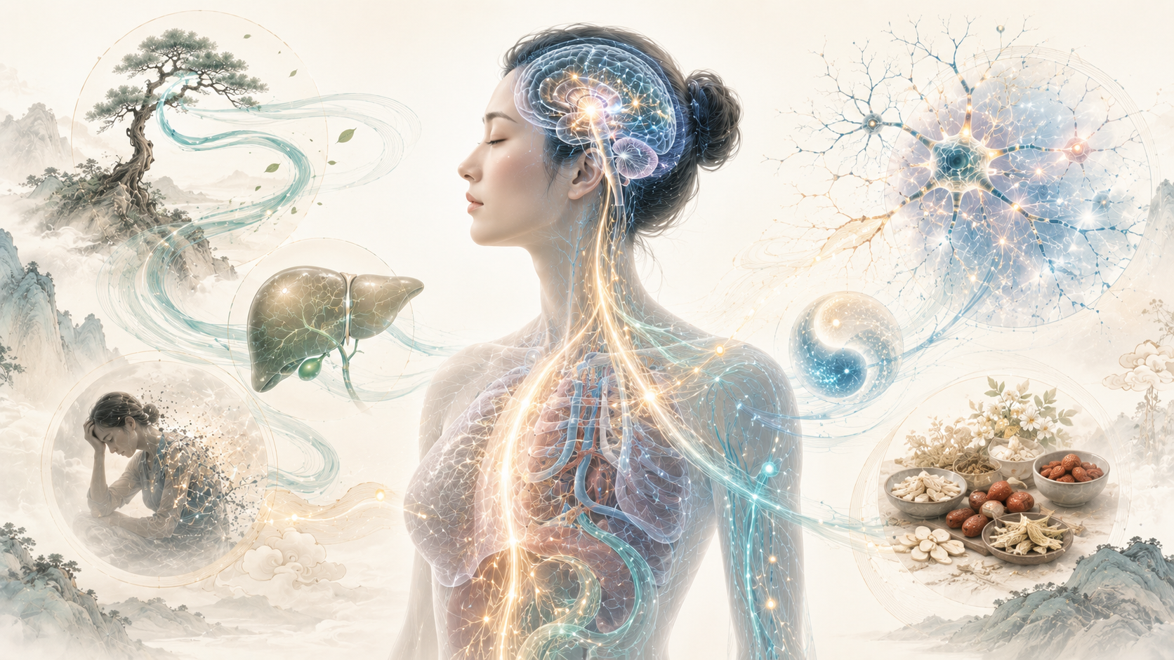 Depression HPA axis Korean medicine interpretation and emotional imbalance illustration