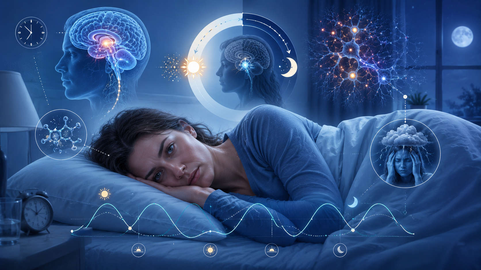 Depression HPA axis sleep disturbance and melatonin regulation illustration