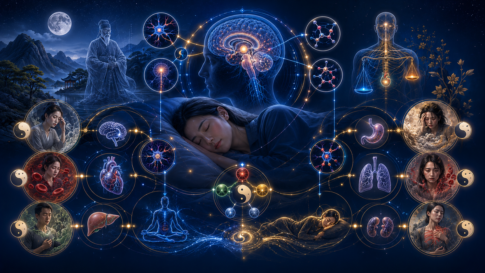 Insomnia sleep regulation connecting Korean medicine concepts and neuroscience mechanisms.