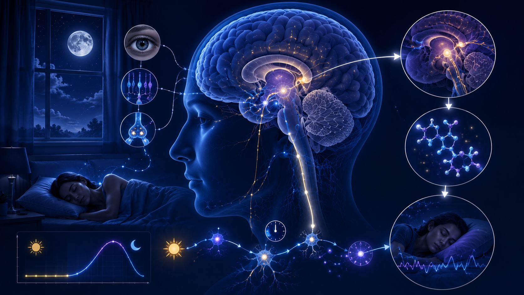 Insomnia sleep regulation and melatonin secretion involved in sleep initiation.