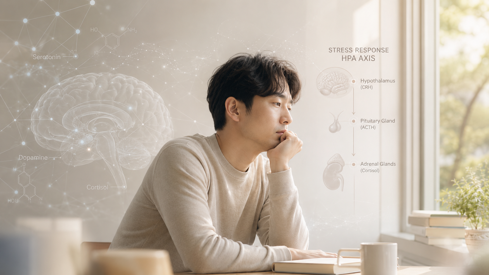 우울증 원인 스트레스 반응과 신경계 변화를 표현한 한국인 이미지