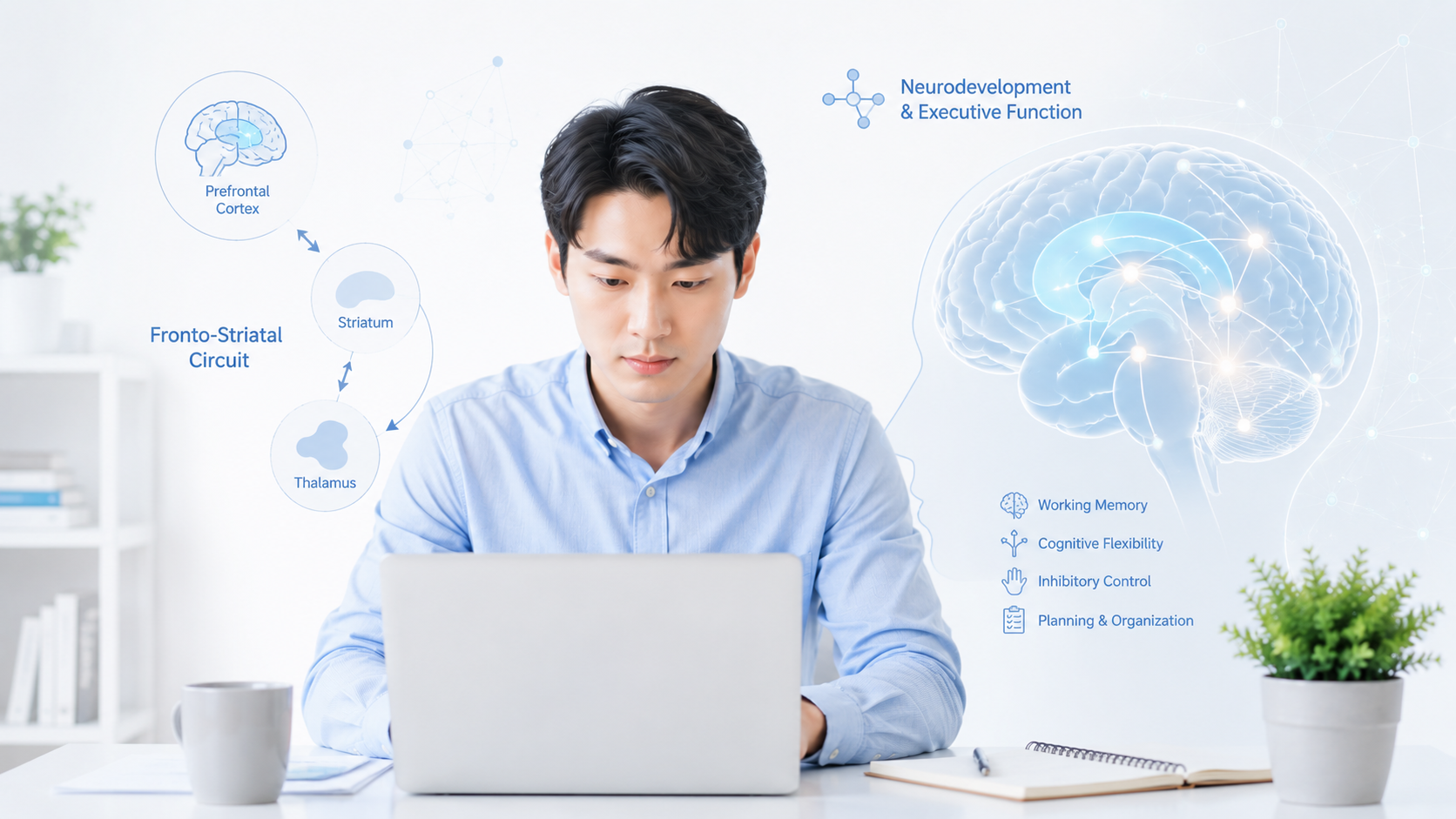 ADHD 원인과 전두선조체 회로를 설명하는 이미지