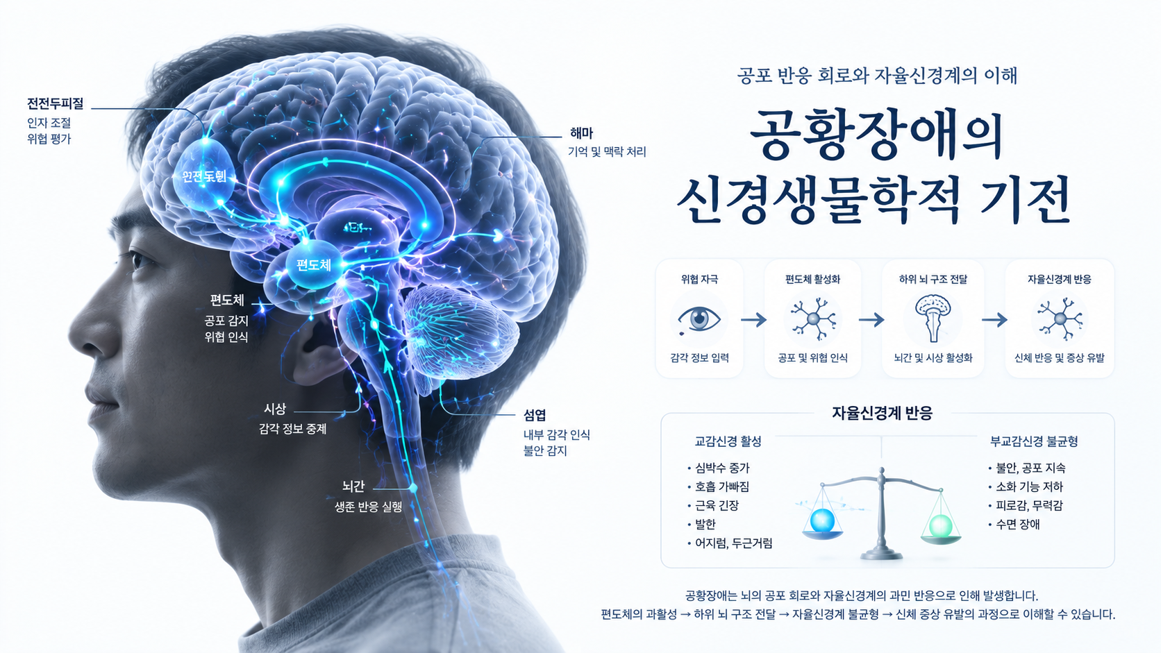 공황장애 신경기전의 공포 반응 회로를 표현한 이미지