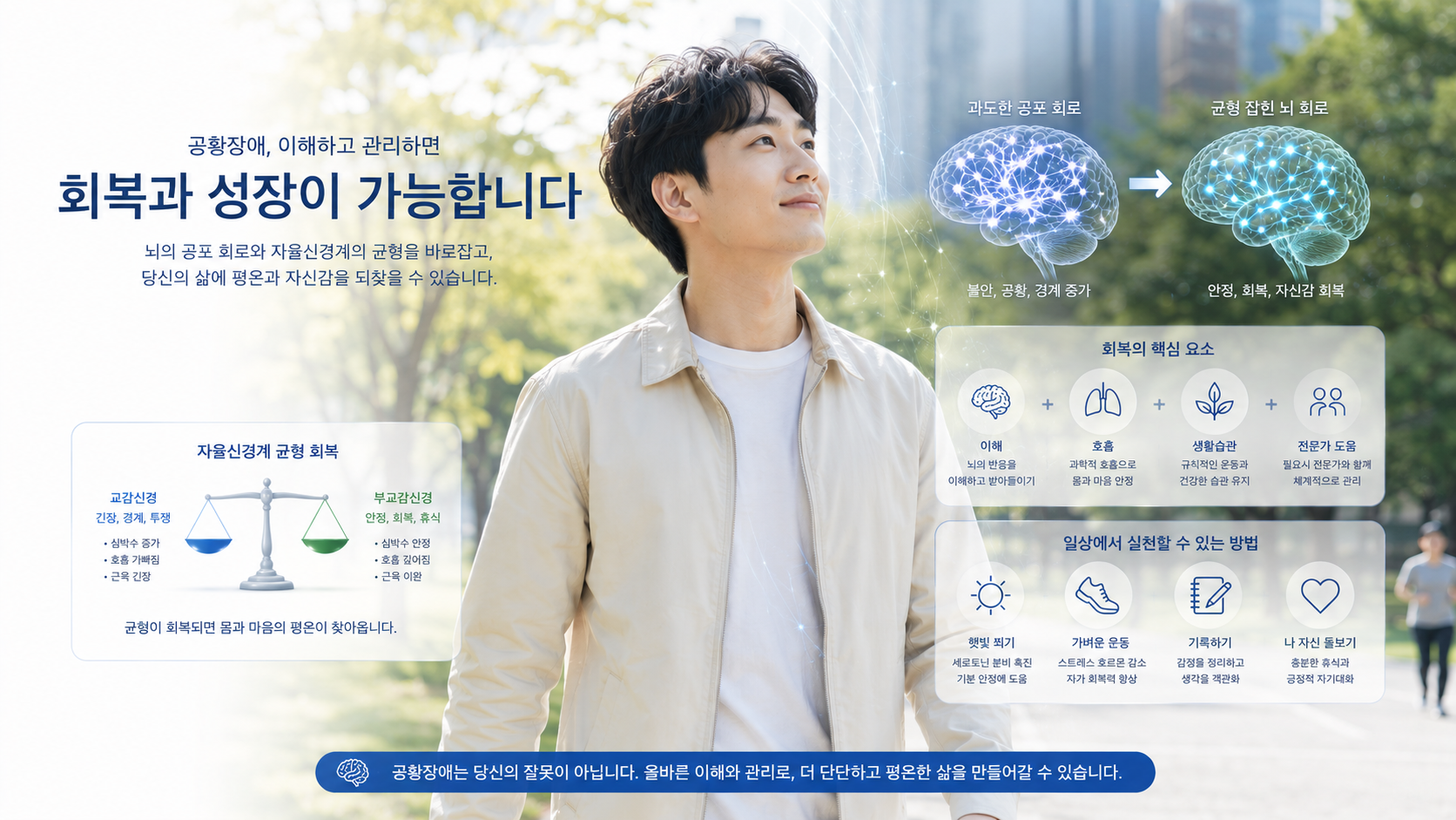 공황장애 신경기전과 신경계 안정 회복 과정을 표현한 이미지