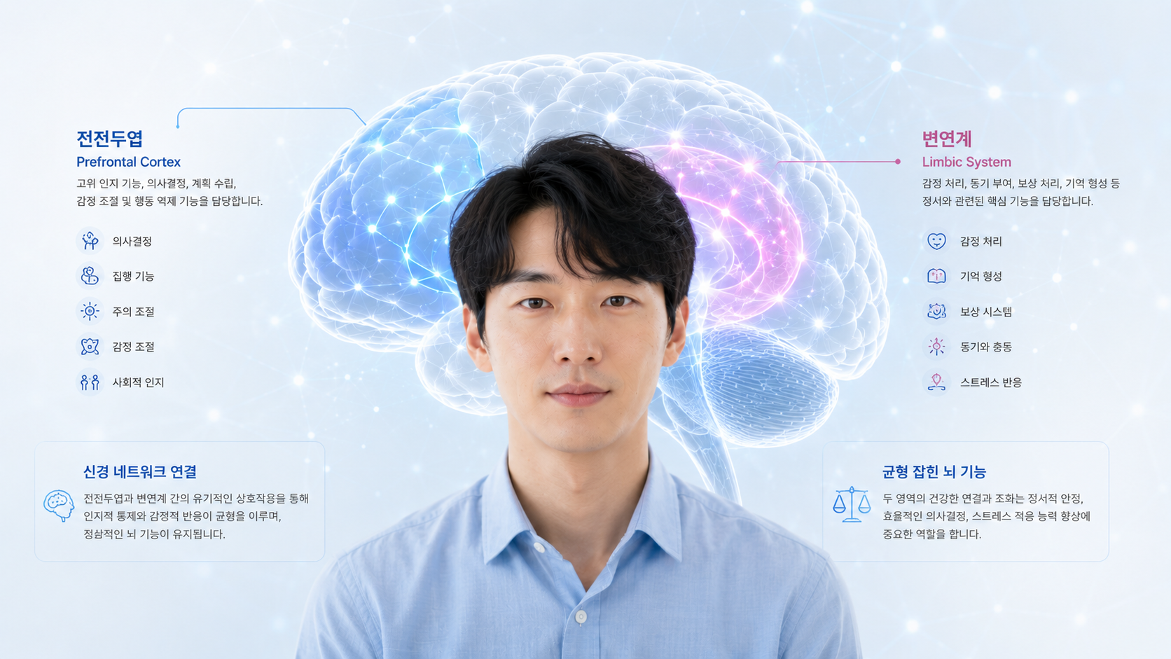 우울증과 관련된 뇌 기능 변화를 시각화한 한국인 모델 이미지