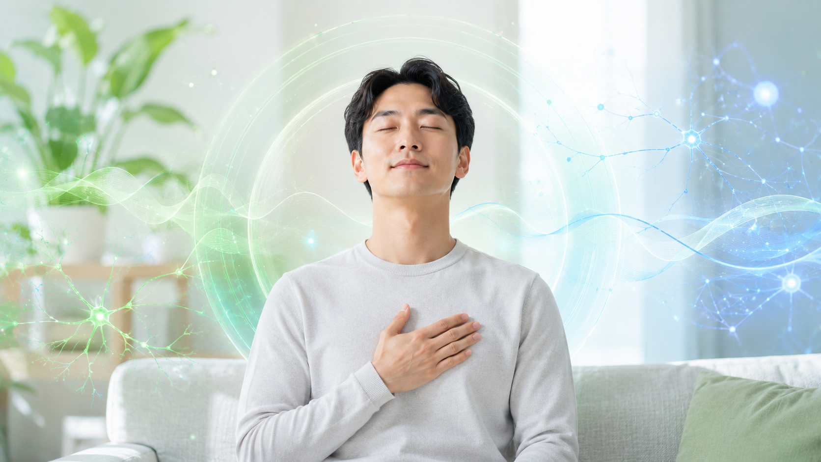 틱장애의 신경계 균형 회복을 상징하는 한국인 모델 이미지