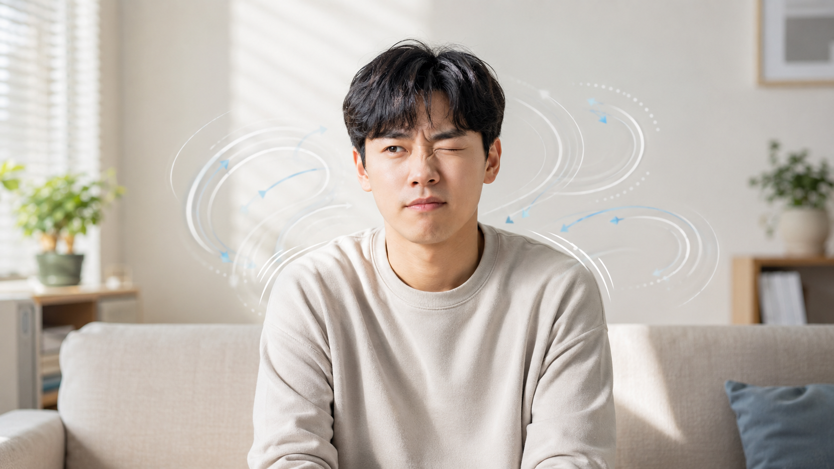 틱장애의 반복적인 운동 틱을 설명하는 한국인 모델 이미지