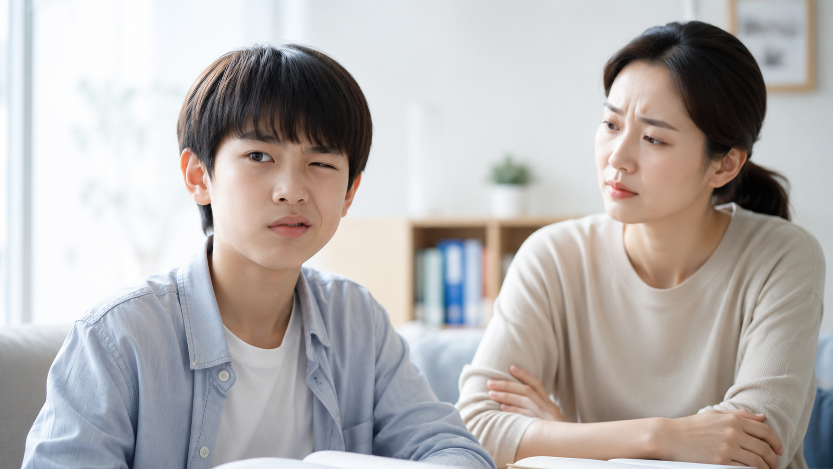 틱장애 원인과 관련된 운동 틱 증상을 보여주는 한국인 아동 이미지