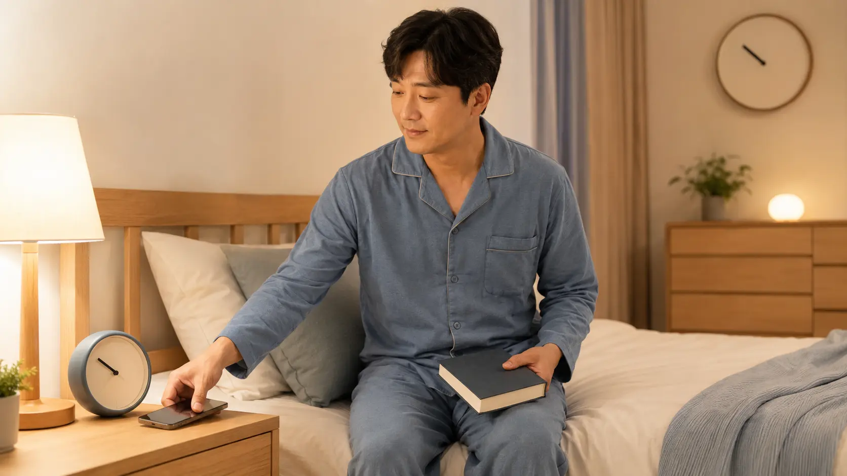 불면증 자율신경 균형을 위한 규칙적인 수면 습관을 실천하는 한국인 남성