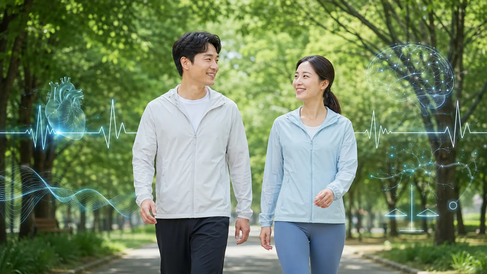 가벼운 걷기 운동으로 우울증과 신경계 건강을 관리하는 한국인 성인