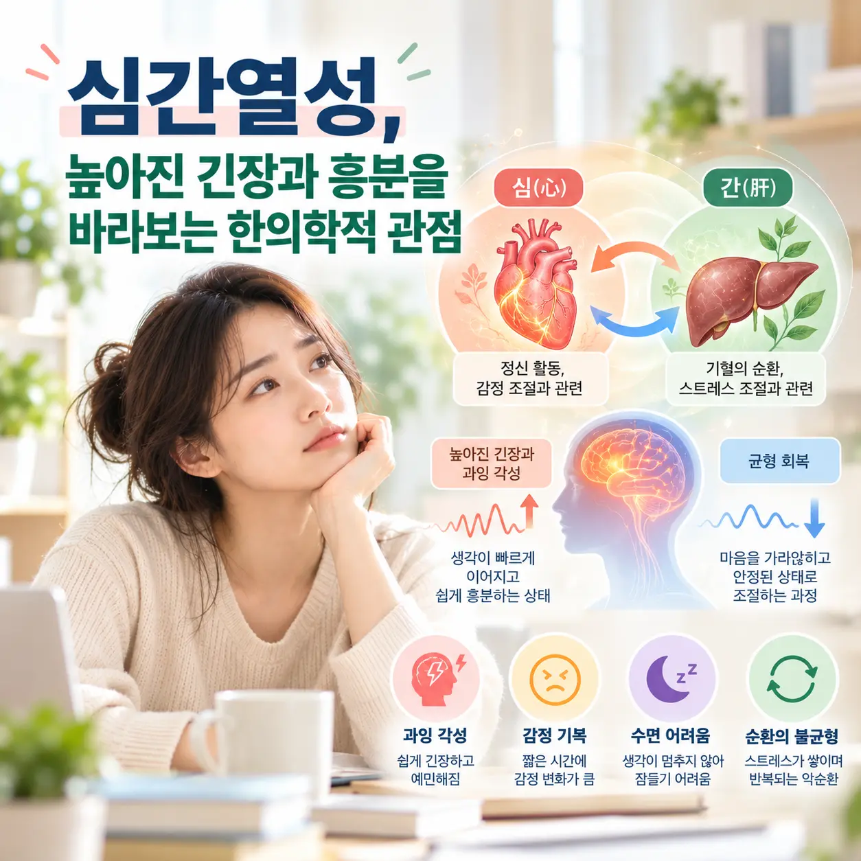 ADHD 한의학 병리 심간열성과 신경계 긴장 및 과잉 각성을 표현한 이미지