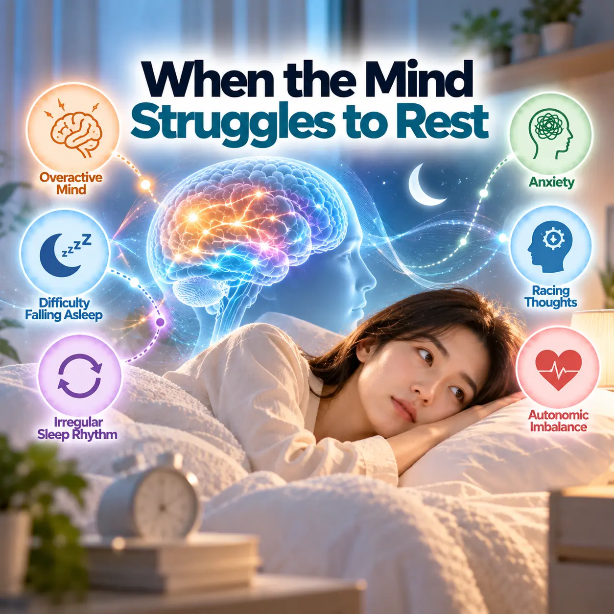 ADHD 한의학적 병리에서 음허와 내적 초조 및 휴식 조절을 표현한 이미지