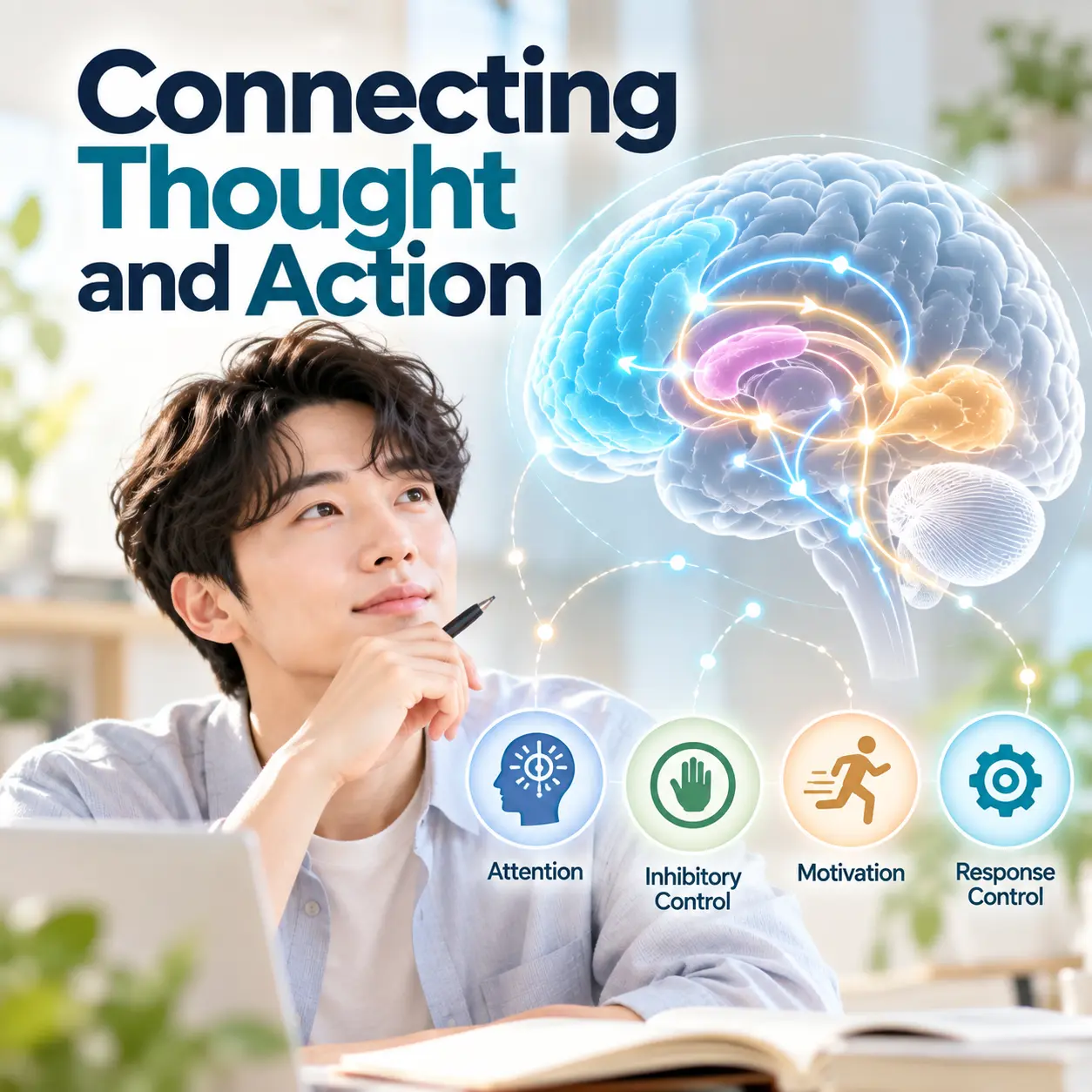 ADHD의 전전두엽, 선조체, 기저핵과 전두선조체 신경회로를 보여주는 이미지
