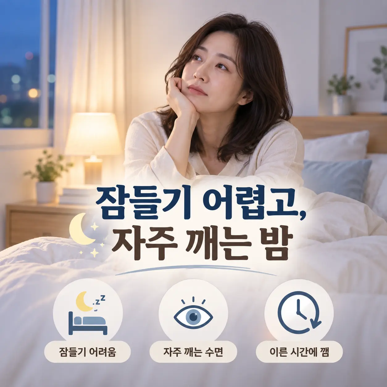 잠들기 어렵고 자주 깨는 불면증의 주요 증상을 표현한 한국인 성인