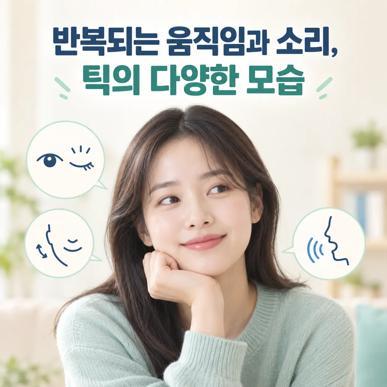 틱장애의 운동 틱과 음성 틱 증상을 설명하는 이미지