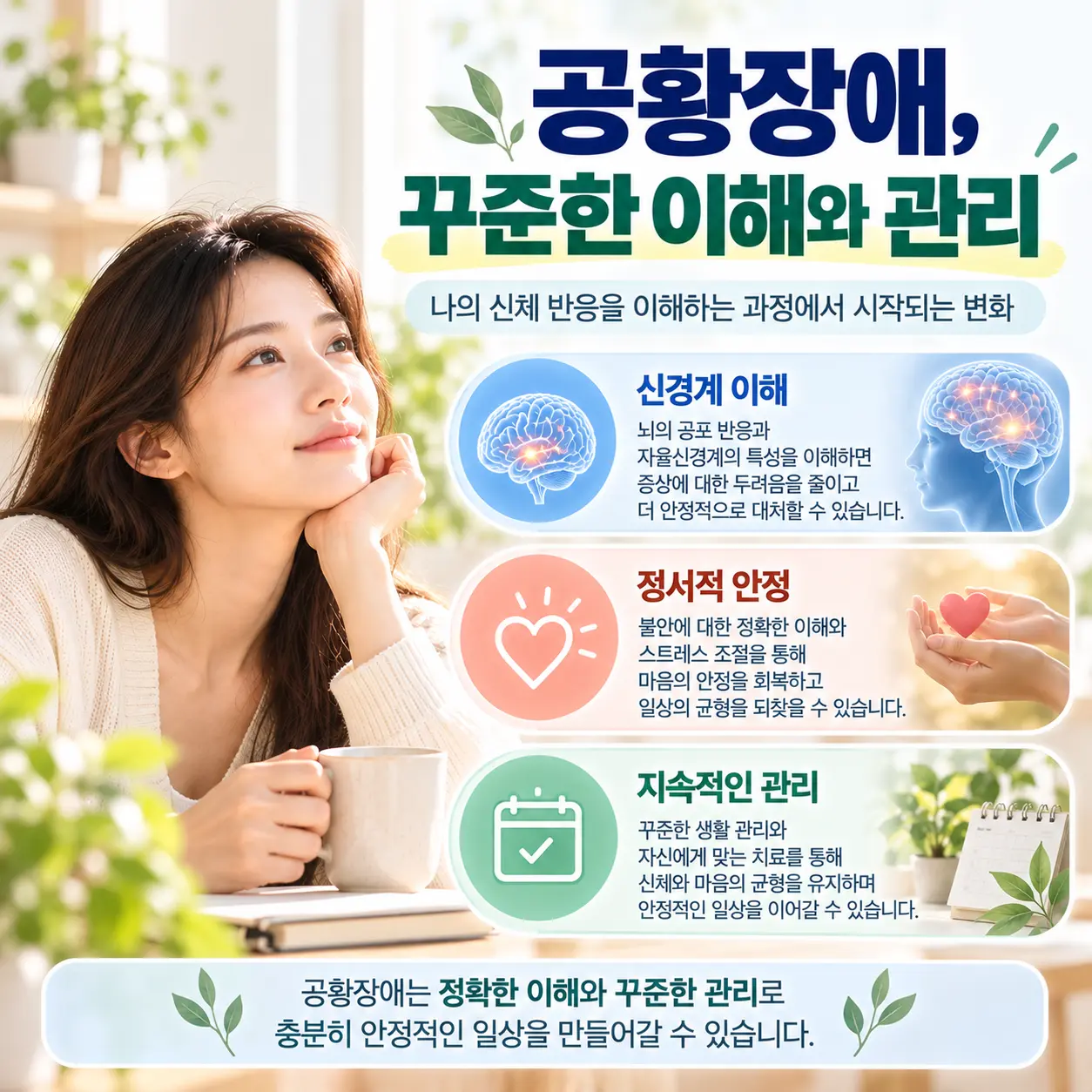 공황장애의 지속적인 관리와 신경계 안정 정서적 회복을 표현한 이미지